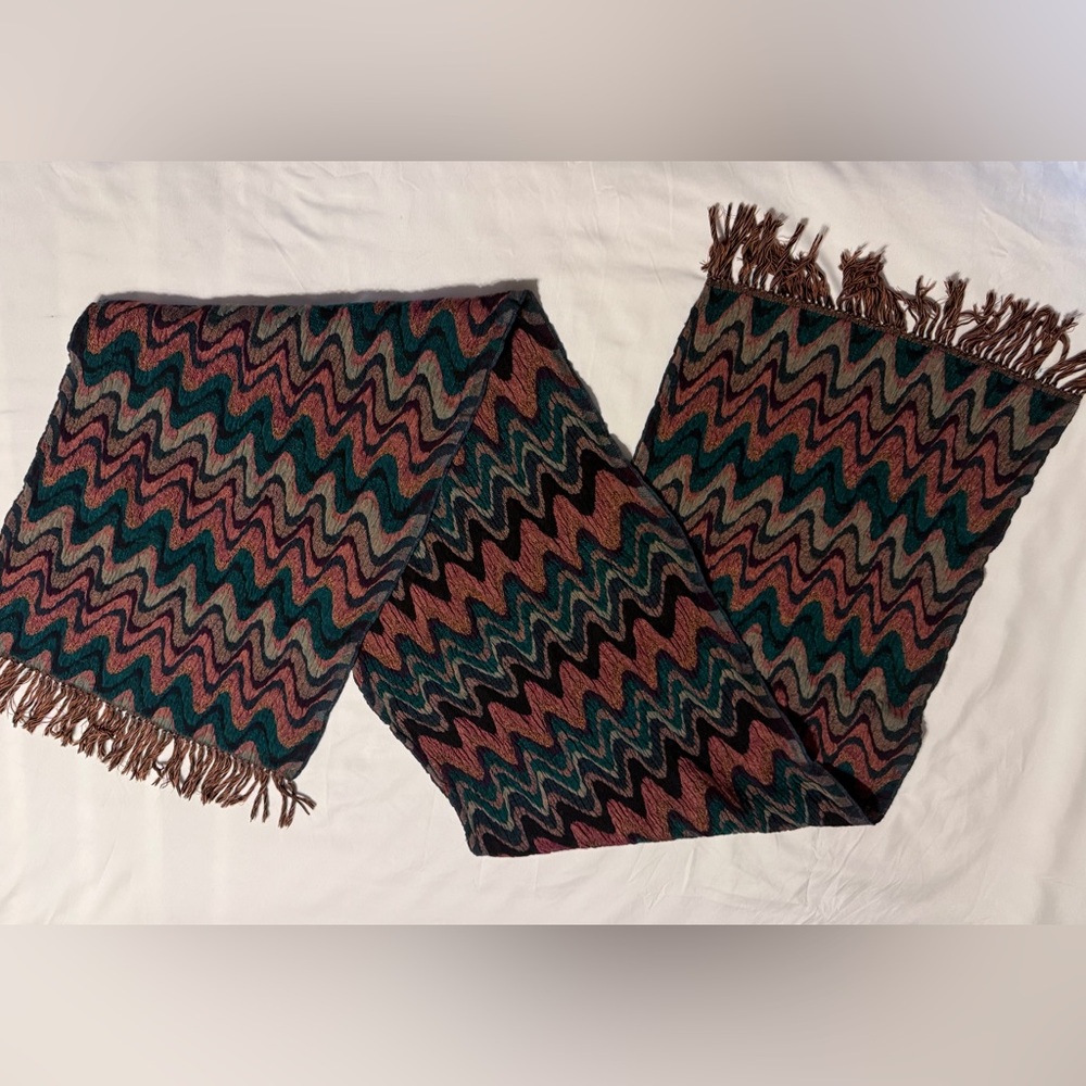 Your Cozy BFF MISSONI Zigzag Scarf Fringe Green Orange
